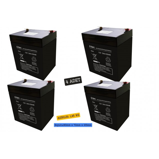Ttec 12V 5AH Bakımsız Kuru Akü 4 Adet Ttec 12V 5AH Bakımsız Kuru Akü 4 Adet